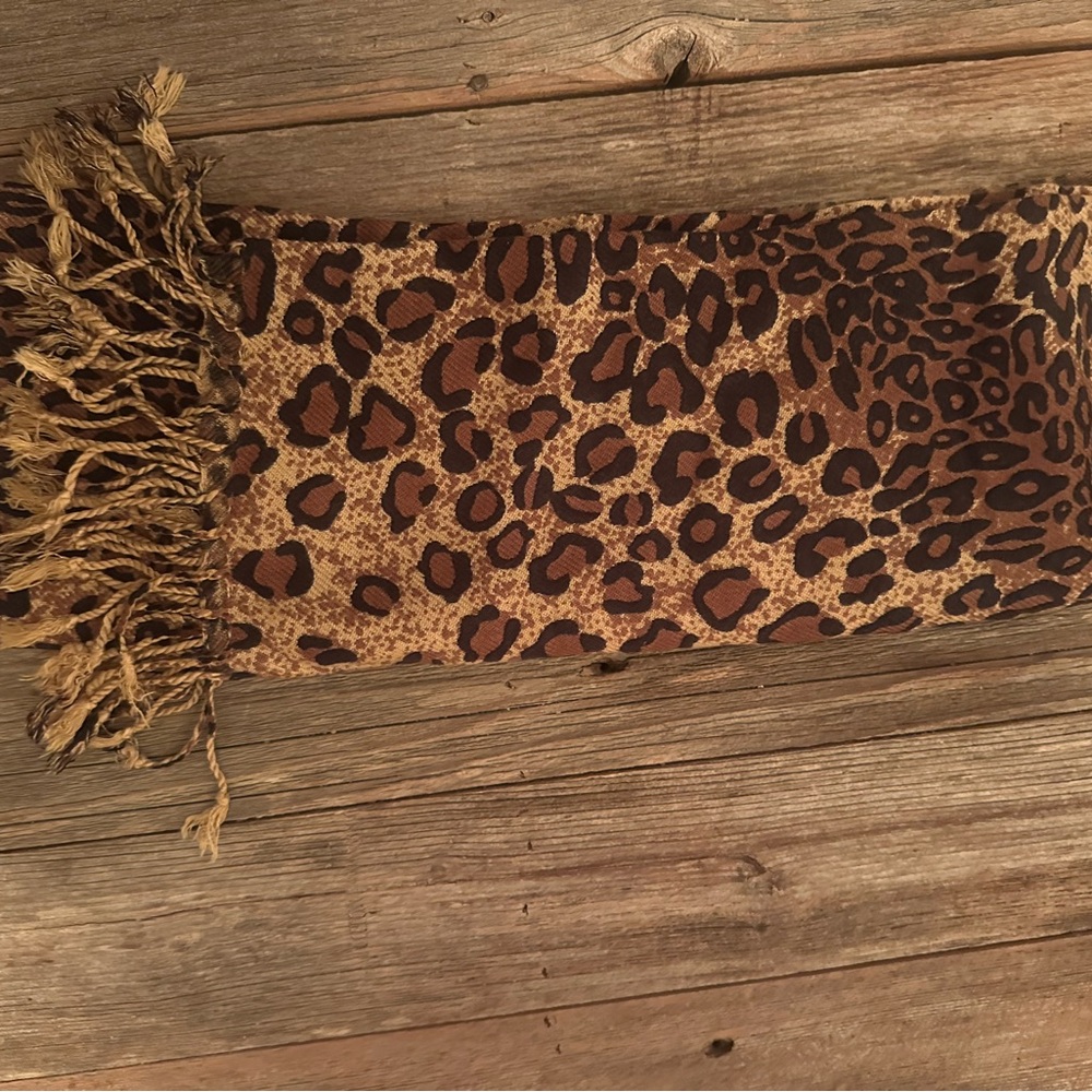 Scarf Shawl With Fringe | Leopard Ivory Purple Light Blue Hot Pink - Picture 7 of 11